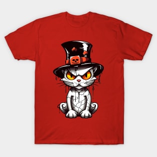 Mystical Enigma: Animated Halloween Cat's Gaze T-Shirt